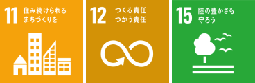 11 住み続けられるまちづくりを 12 つくる責任 使う責任 15 陸の豊かさも守ろう